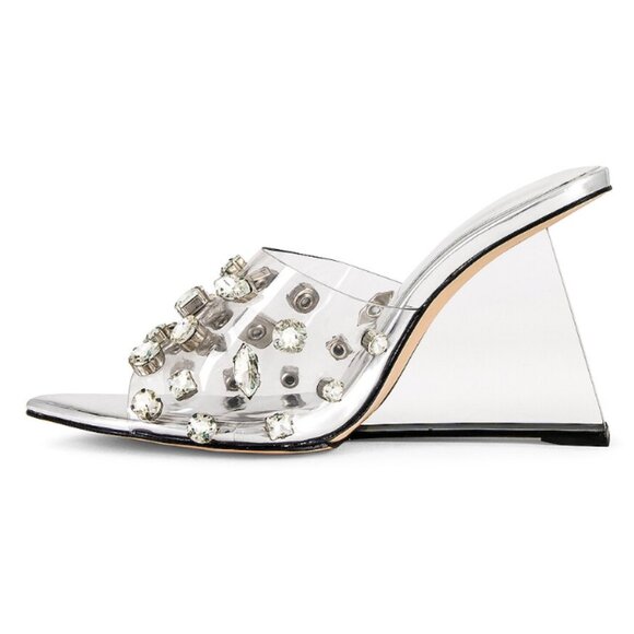 NEW  GOOD AMERICAN Made In Brazil Jeweled Wedge Heels clear glass 7253m0 - Picture 1 of 7